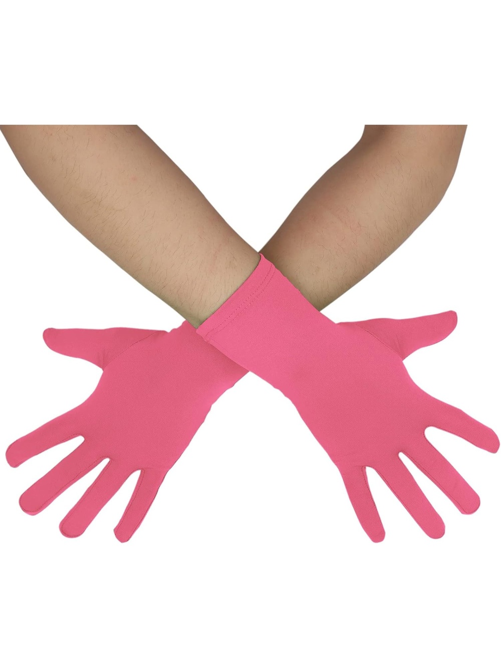Unisex Pink Stretchy Wrist Length Spandex Banquet Party Costume Wedding Gloves